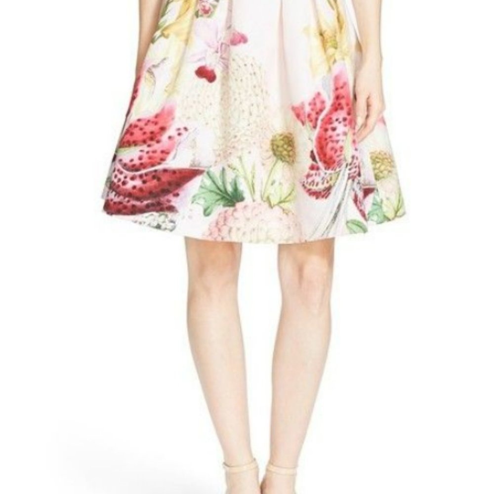 Ted Baker pink floral pleated skirt